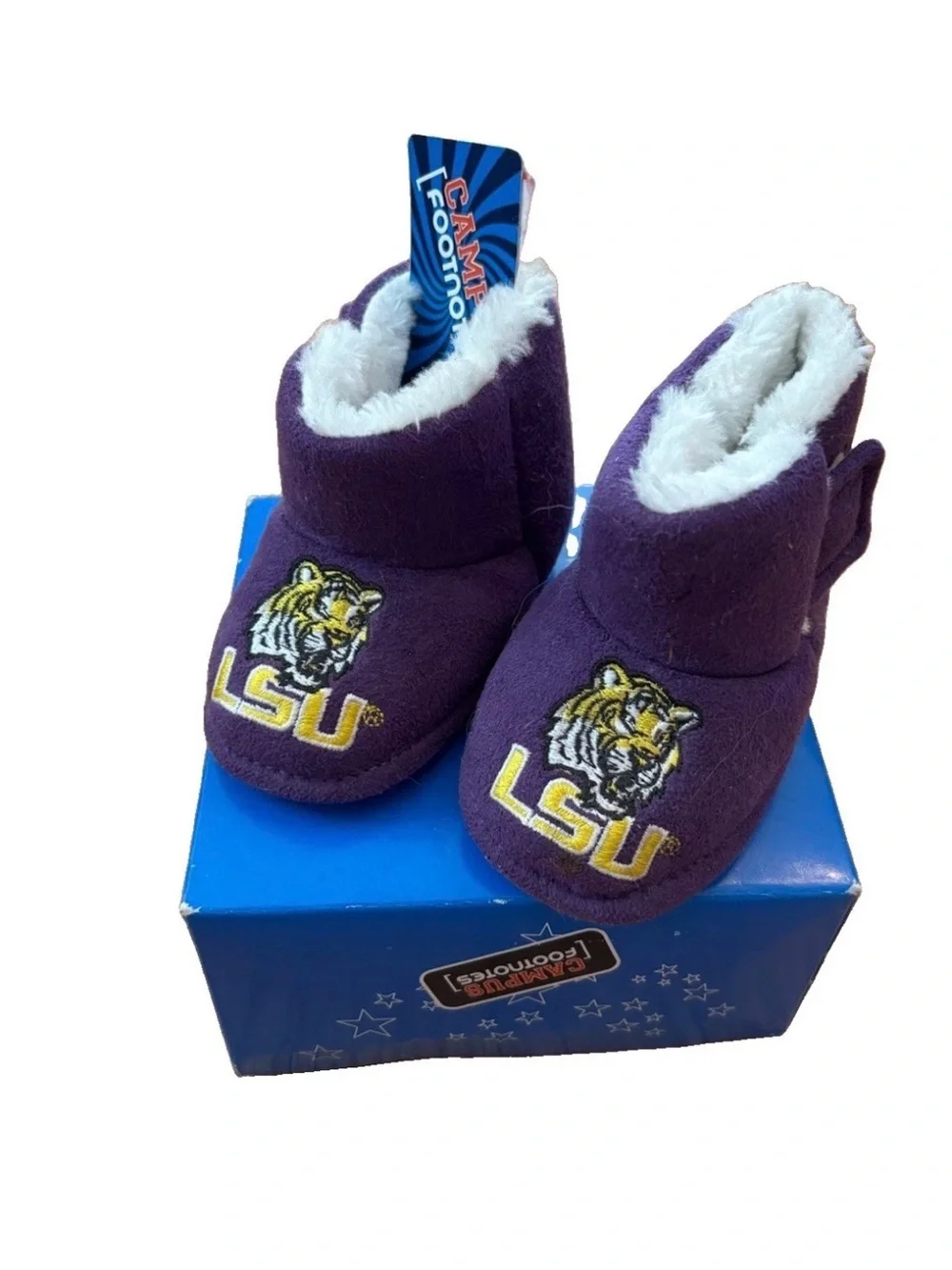 LSU Purple Baby Bootie Slippers with Plush Lining - Size 4